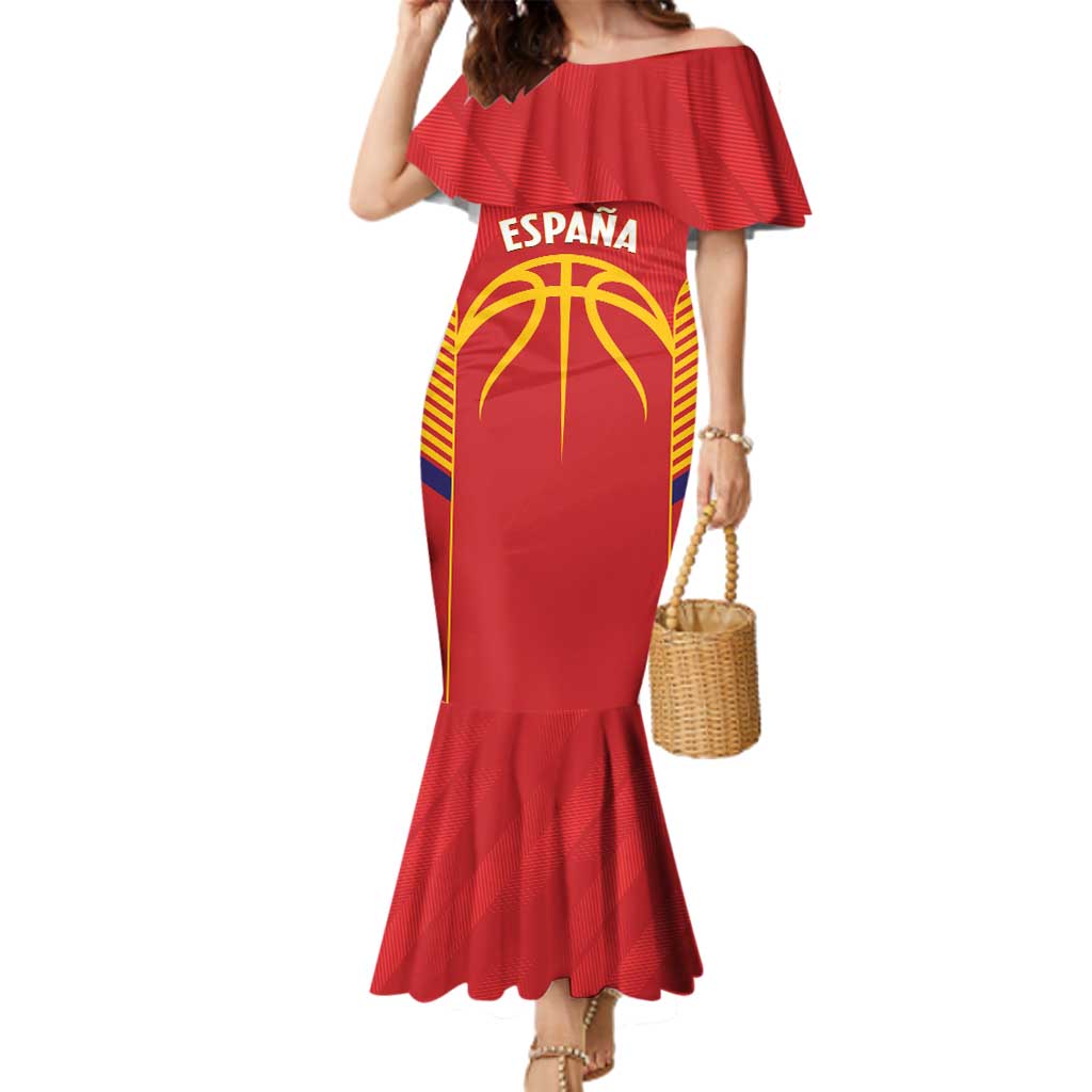 Spain Basketball Custom Family Matching Mermaid Dress and Hawaiian Shirt La Roja Go Champions - Wonder Print Shop