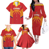 Spain Basketball Custom Family Matching Off The Shoulder Long Sleeve Dress and Hawaiian Shirt La Roja Go Champions - Wonder Print Shop
