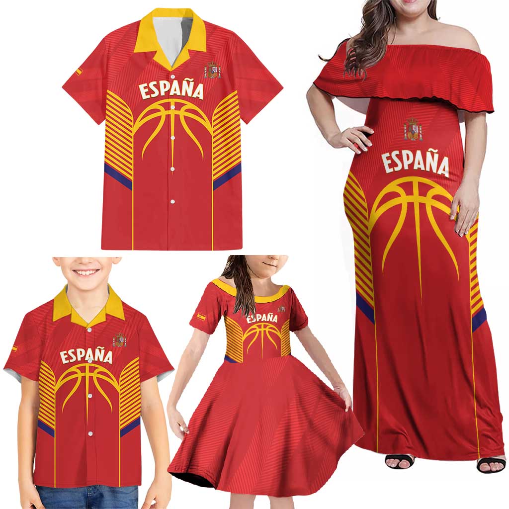 Spain Basketball Custom Family Matching Off Shoulder Maxi Dress and Hawaiian Shirt La Roja Go Champions - Wonder Print Shop
