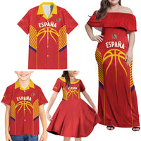 Spain Basketball Custom Family Matching Off Shoulder Maxi Dress and Hawaiian Shirt La Roja Go Champions - Wonder Print Shop