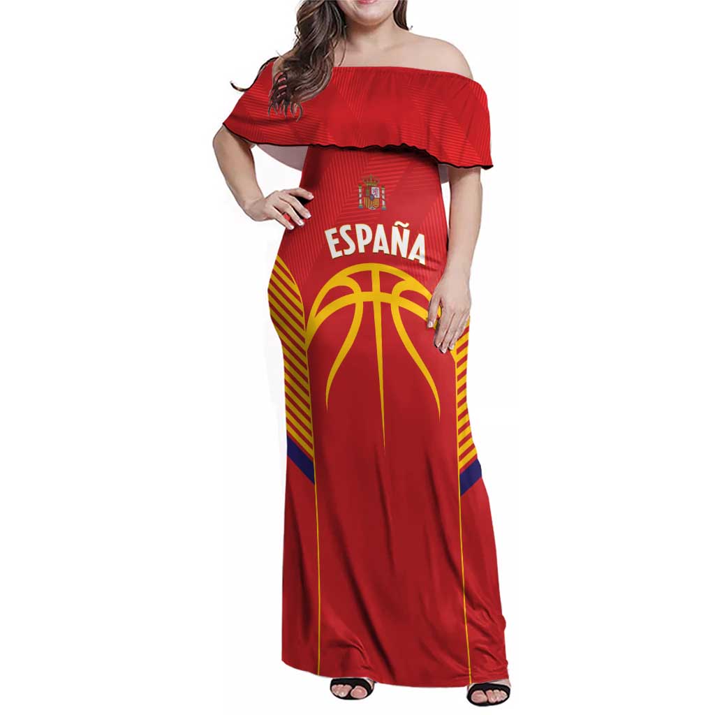 Spain Basketball Custom Family Matching Off Shoulder Maxi Dress and Hawaiian Shirt La Roja Go Champions - Wonder Print Shop