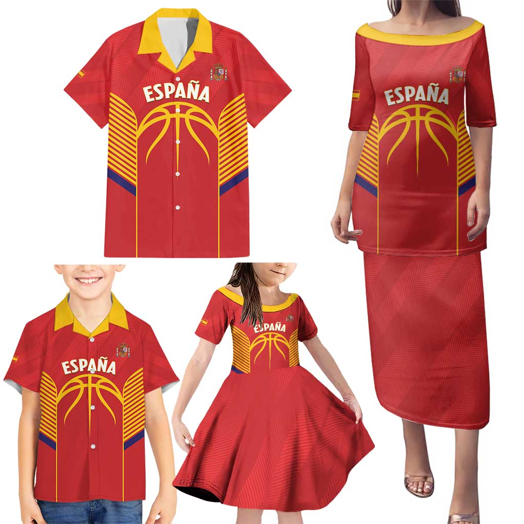 Spain Basketball Custom Family Matching Puletasi and Hawaiian Shirt La Roja Go Champions - Wonder Print Shop