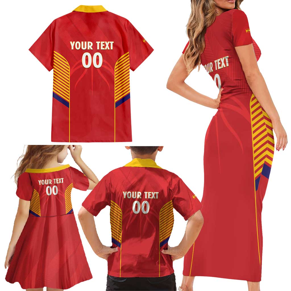 Spain Basketball Custom Family Matching Short Sleeve Bodycon Dress and Hawaiian Shirt La Roja Go Champions - Wonder Print Shop