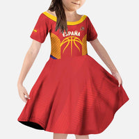 Spain Basketball Custom Kid Short Sleeve Dress La Roja Go Champions - Wonder Print Shop