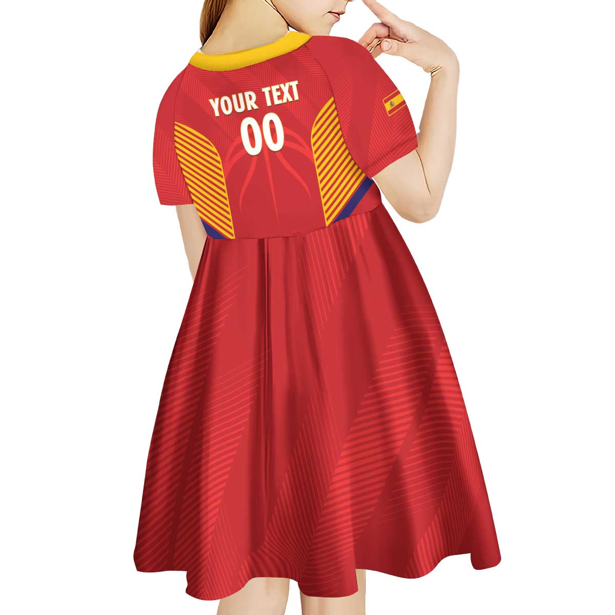 Spain Basketball Custom Kid Short Sleeve Dress La Roja Go Champions - Wonder Print Shop