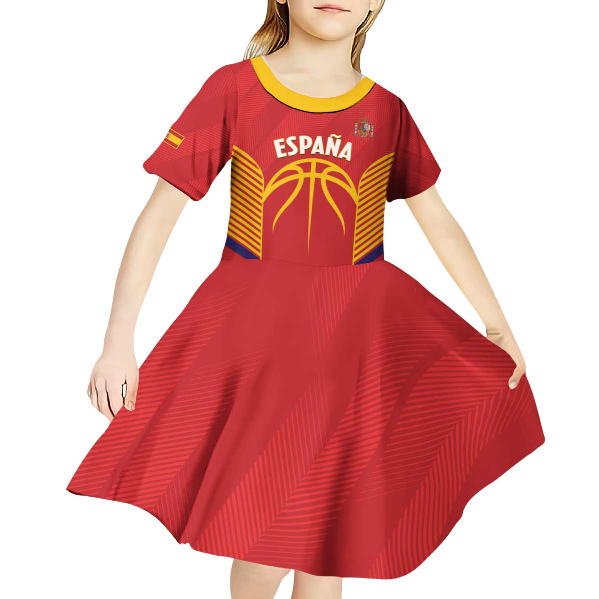 Spain Basketball Custom Kid Short Sleeve Dress La Roja Go Champions - Wonder Print Shop