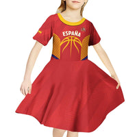 Spain Basketball Custom Kid Short Sleeve Dress La Roja Go Champions - Wonder Print Shop