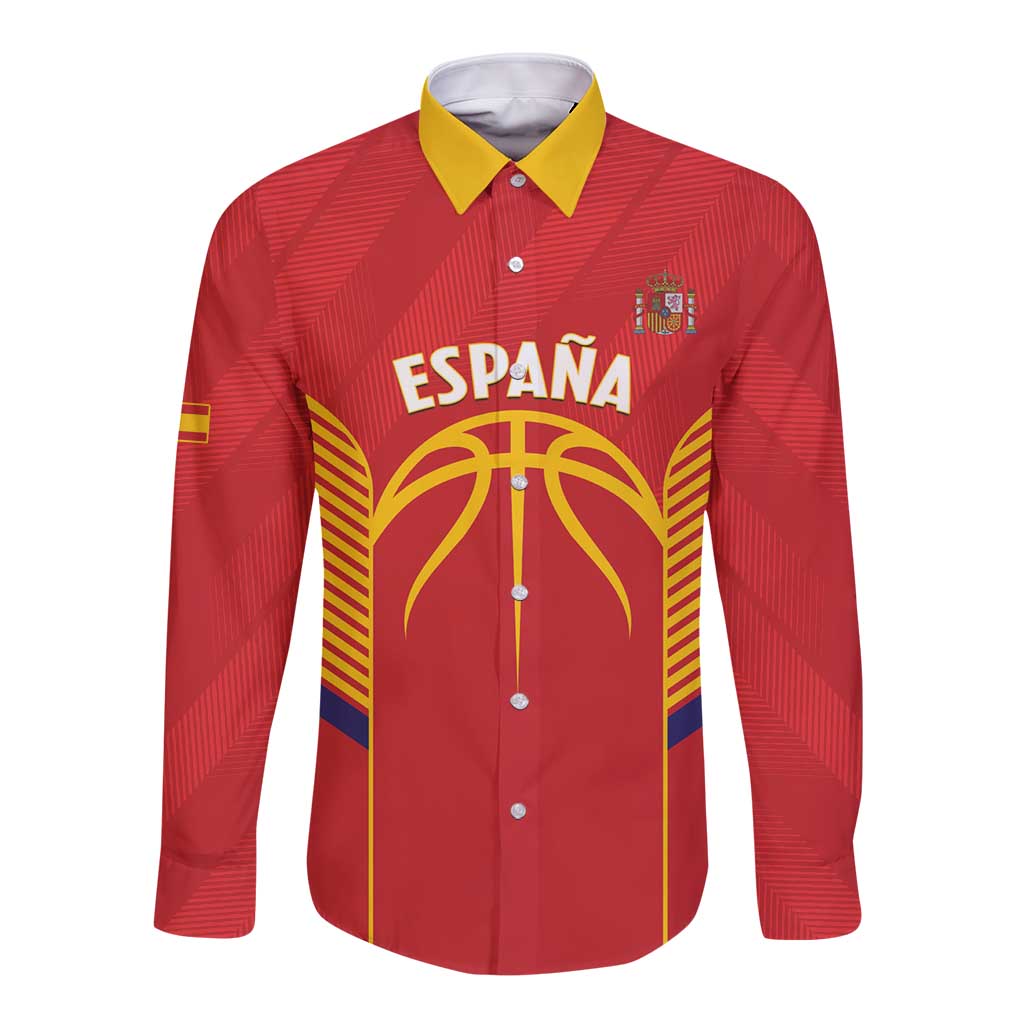 Spain Basketball Custom Long Sleeve Button Shirt La Roja Go Champions - Wonder Print Shop