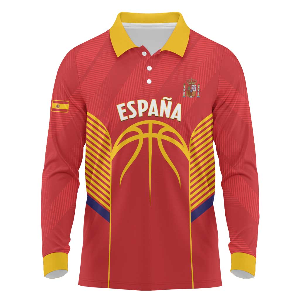 Spain Basketball Custom Long Sleeve Polo Shirt La Roja Go Champions - Wonder Print Shop