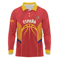 Spain Basketball Custom Long Sleeve Polo Shirt La Roja Go Champions - Wonder Print Shop