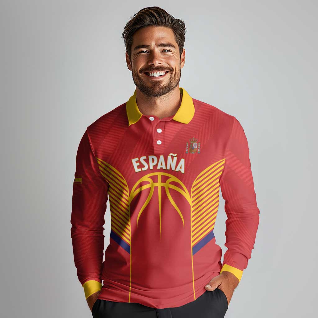 Spain Basketball Custom Long Sleeve Polo Shirt La Roja Go Champions - Wonder Print Shop