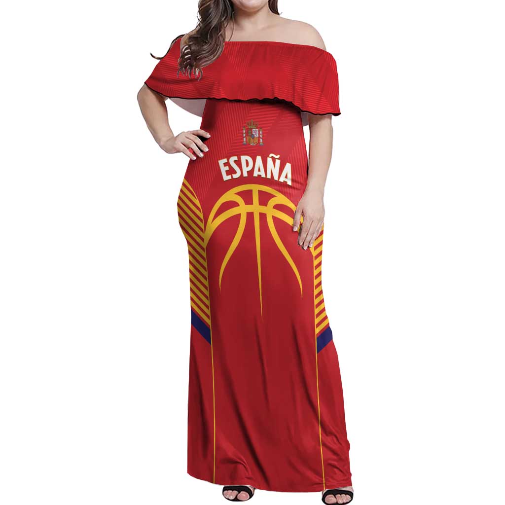 Spain Basketball Custom Off Shoulder Maxi Dress La Roja Go Champions - Wonder Print Shop