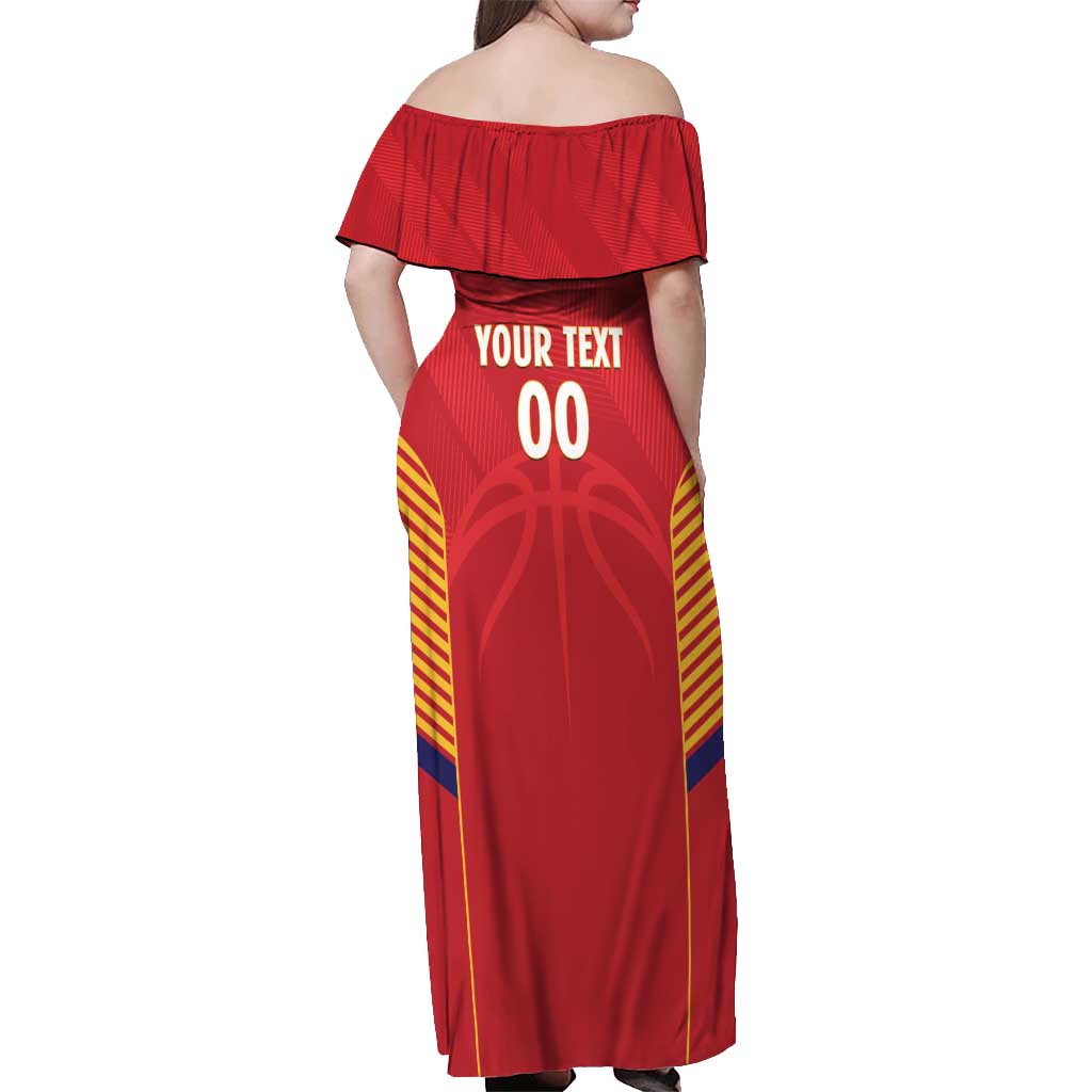 Spain Basketball Custom Off Shoulder Maxi Dress La Roja Go Champions - Wonder Print Shop