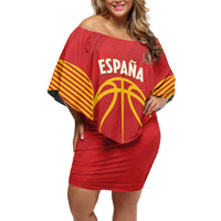 Spain Basketball Custom Off Shoulder Short Dress La Roja Go Champions - Wonder Print Shop
