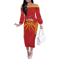 Spain Basketball Custom Off The Shoulder Long Sleeve Dress La Roja Go Champions - Wonder Print Shop