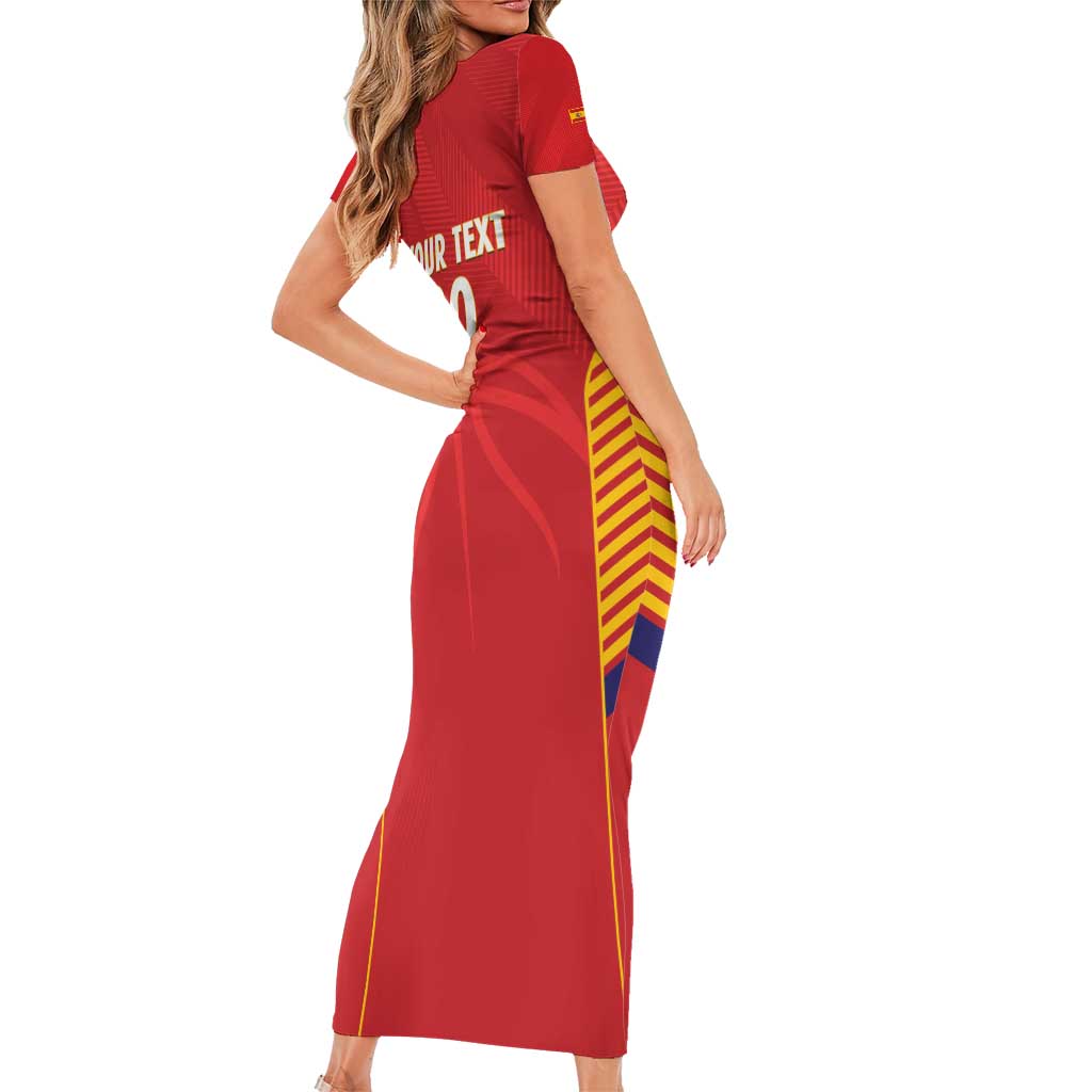 Spain Basketball Custom Short Sleeve Bodycon Dress La Roja Go Champions - Wonder Print Shop