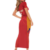 Spain Basketball Custom Short Sleeve Bodycon Dress La Roja Go Champions - Wonder Print Shop