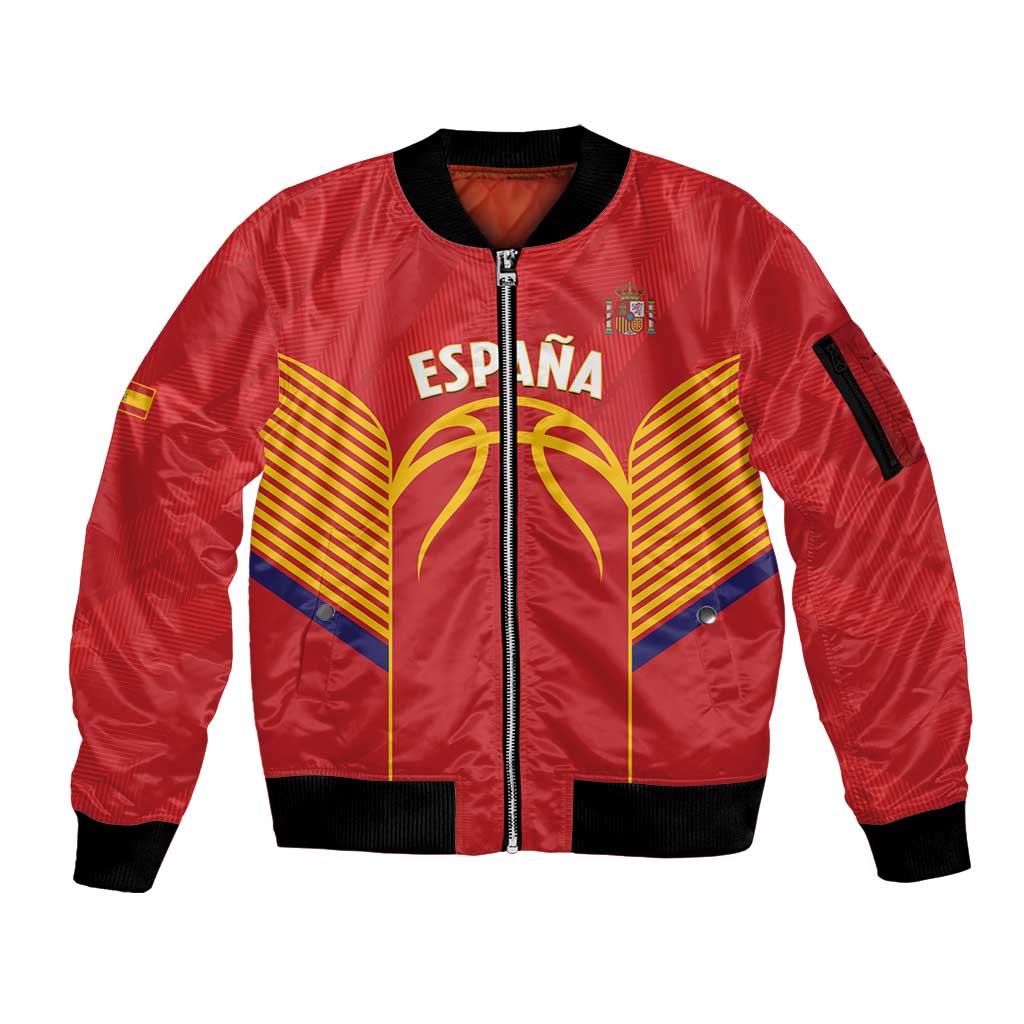 Spain Basketball Custom Sleeve Zip Bomber Jacket La Roja Go Champions - Wonder Print Shop