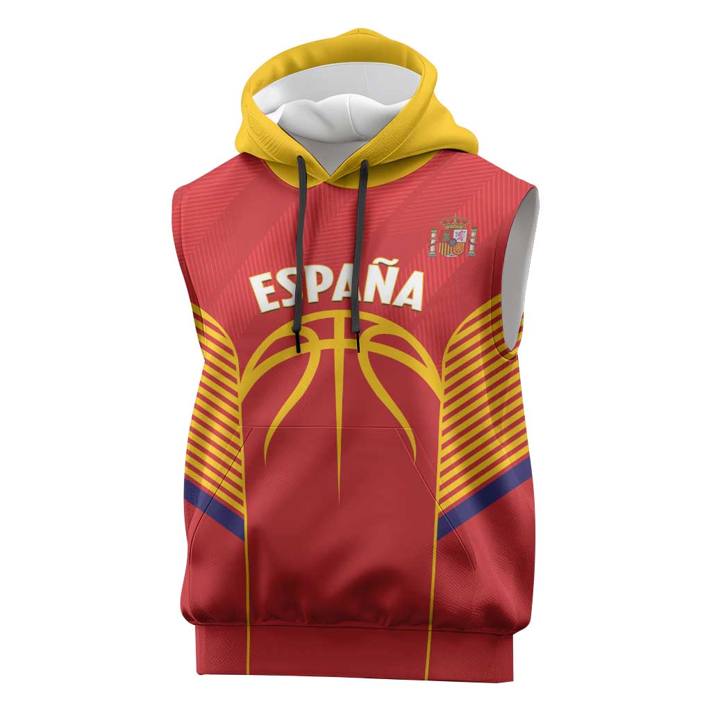 Spain Basketball Custom Sleeveless Hoodie La Roja Go Champions - Wonder Print Shop