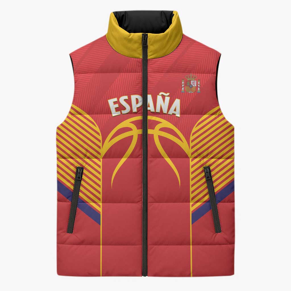 Spain Basketball Custom Sleeveless Puffer Jacket La Roja Go Champions - Wonder Print Shop