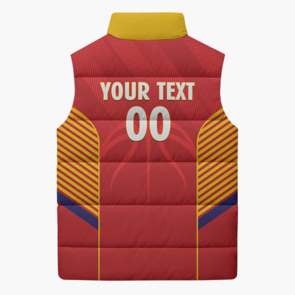 Spain Basketball Custom Sleeveless Puffer Jacket La Roja Go Champions - Wonder Print Shop