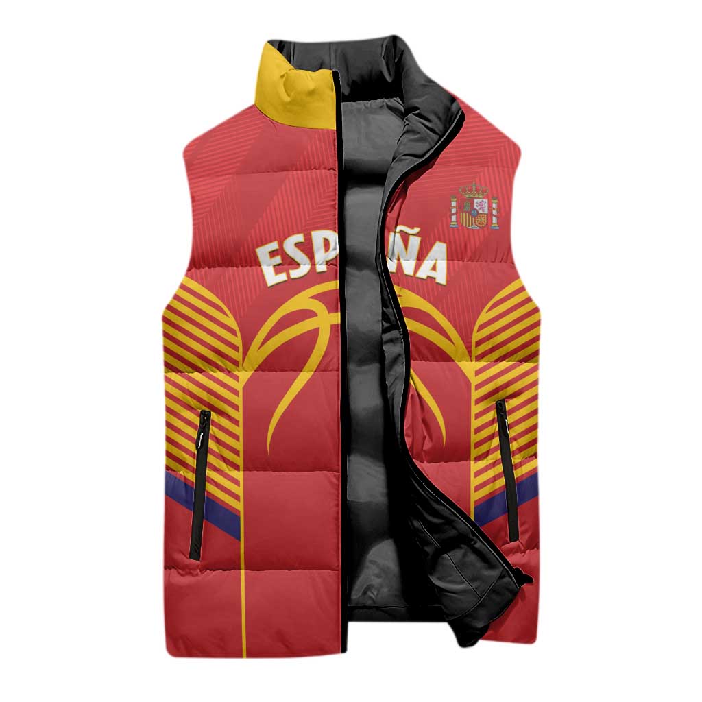 Spain Basketball Custom Sleeveless Puffer Jacket La Roja Go Champions - Wonder Print Shop