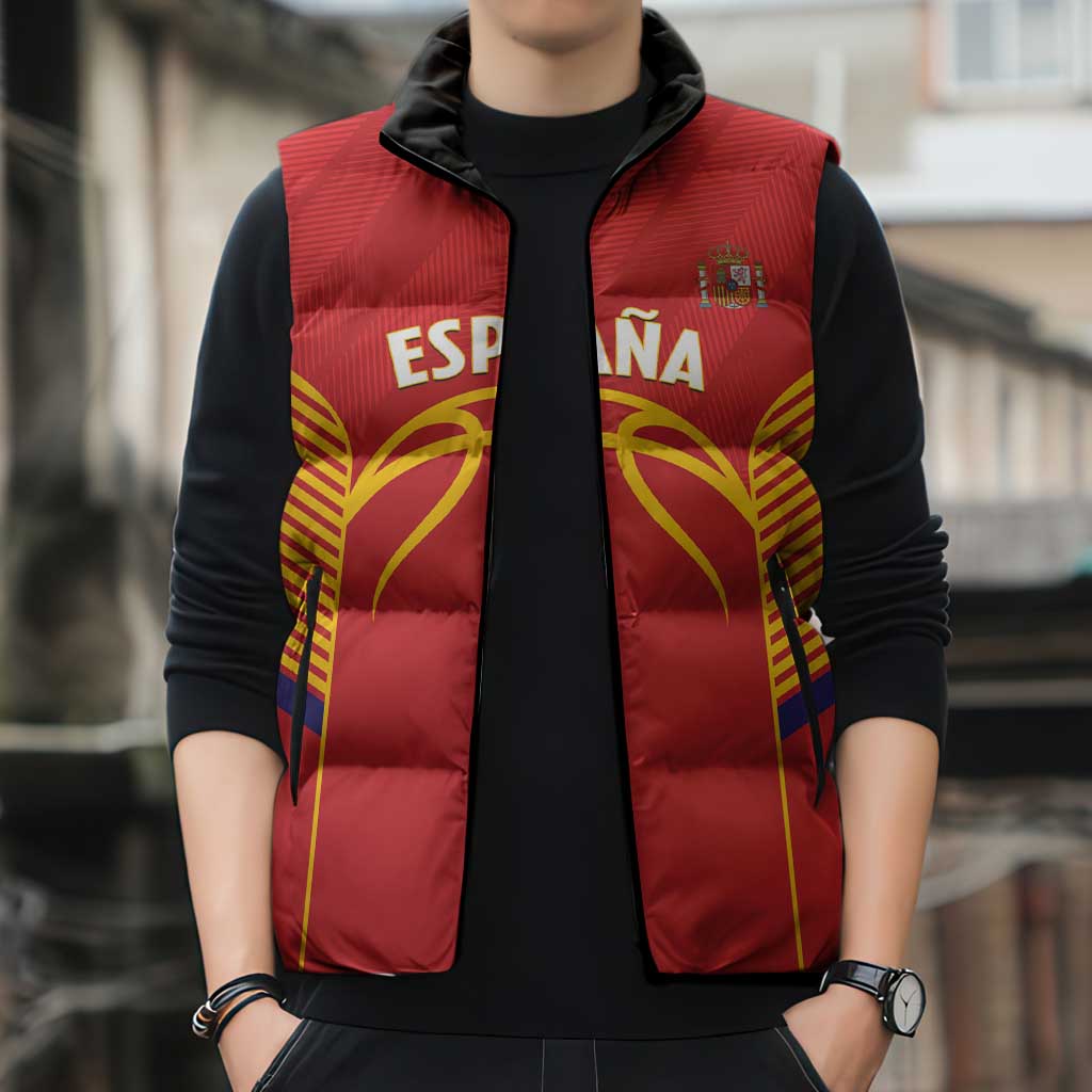 Spain Basketball Custom Sleeveless Puffer Jacket La Roja Go Champions - Wonder Print Shop