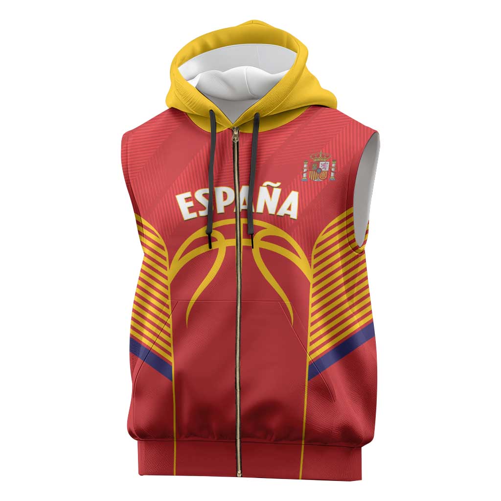 Spain Basketball Custom Sleeveless Zip Hoodie La Roja Go Champions - Wonder Print Shop