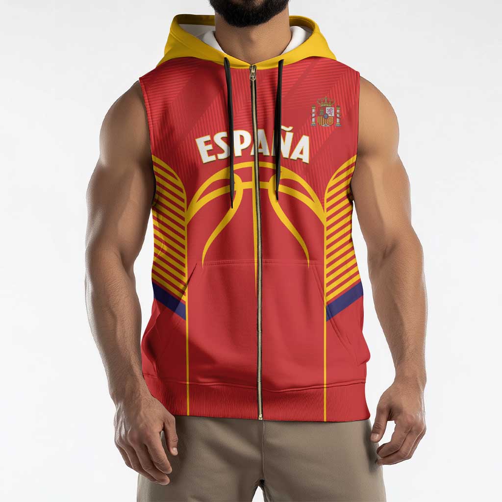 Spain Basketball Custom Sleeveless Zip Hoodie La Roja Go Champions - Wonder Print Shop