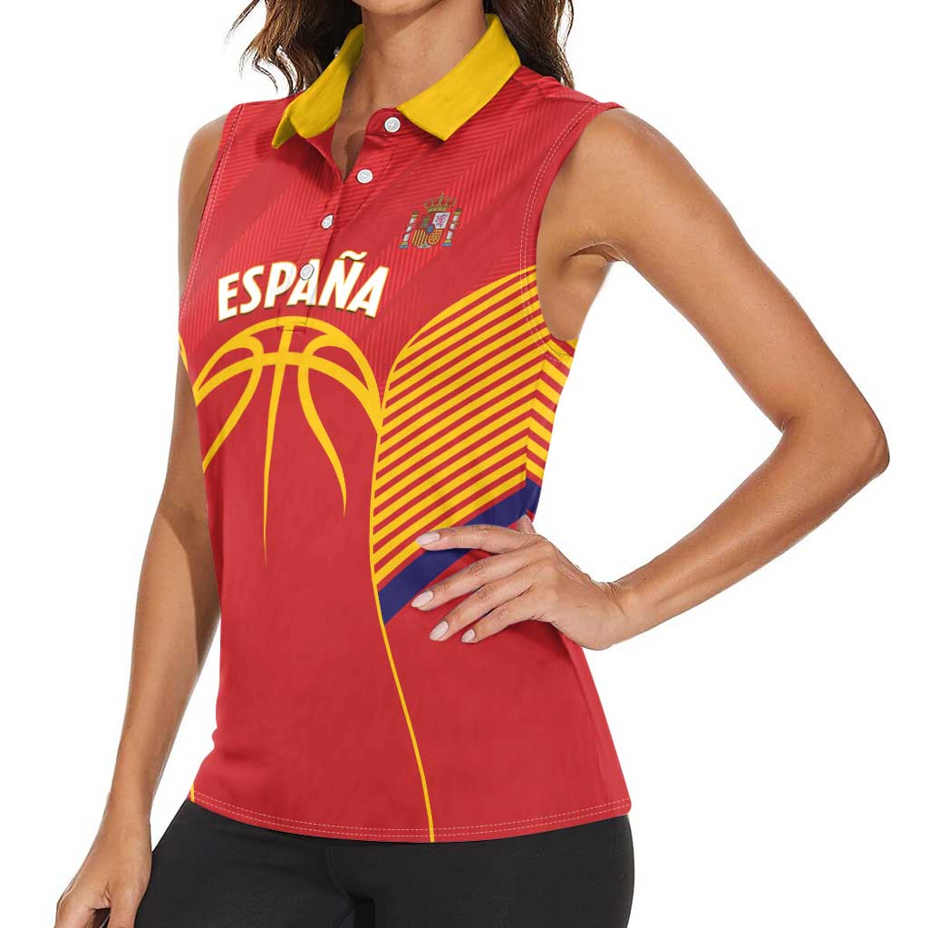 Spain Basketball Custom Women Sleeveless Polo Shirt La Roja Go Champions - Wonder Print Shop