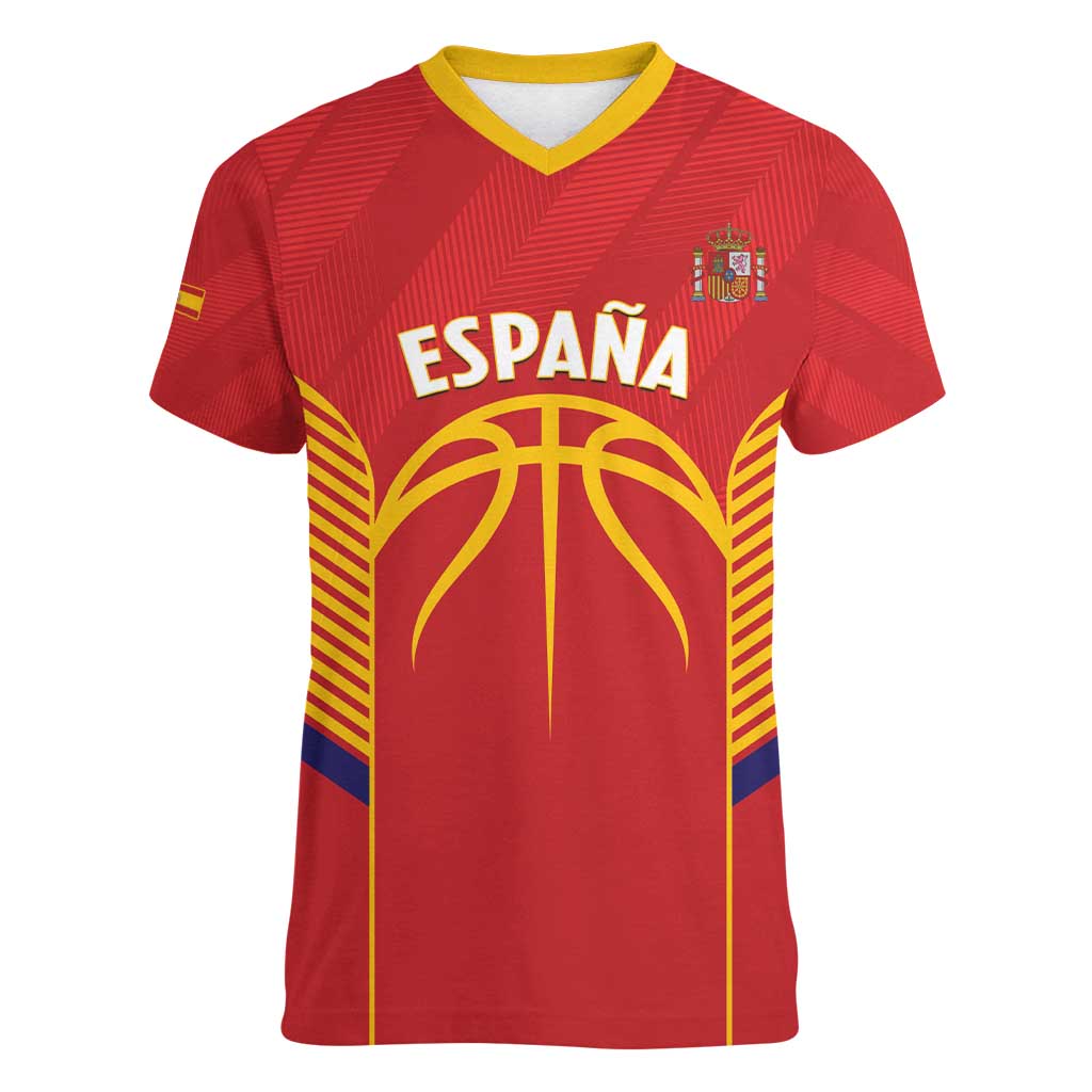 Spain Basketball Custom Women V-Neck T-Shirt La Roja Go Champions - Wonder Print Shop