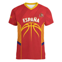 Spain Basketball Custom Women V-Neck T-Shirt La Roja Go Champions - Wonder Print Shop