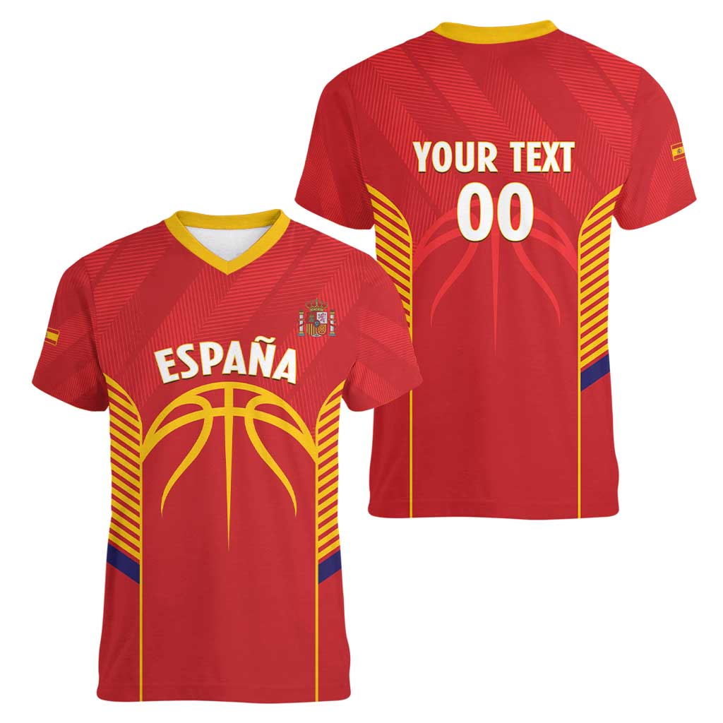 Spain Basketball Custom Women V-Neck T-Shirt La Roja Go Champions - Wonder Print Shop