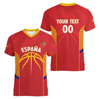 Spain Basketball Custom Women V-Neck T-Shirt La Roja Go Champions - Wonder Print Shop