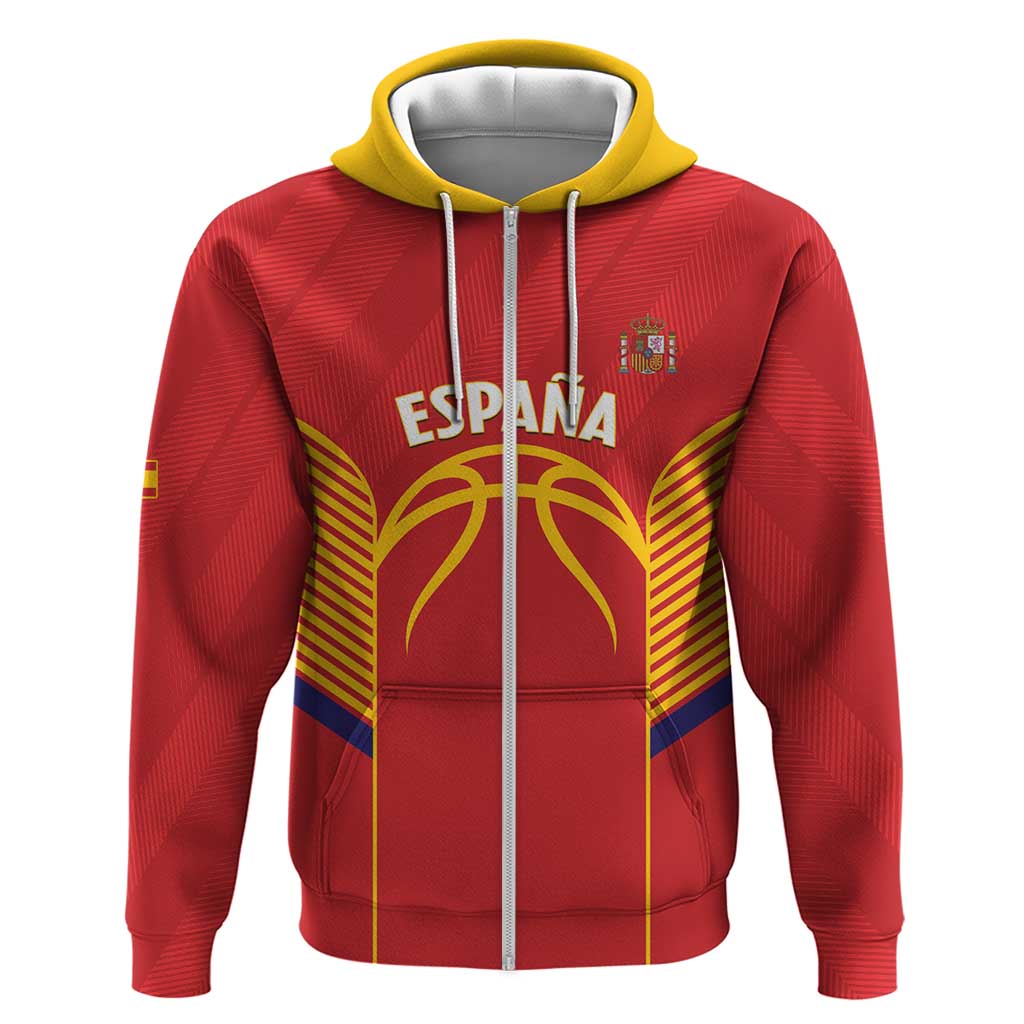 Spain Basketball Custom Zip Hoodie La Roja Go Champions - Wonder Print Shop
