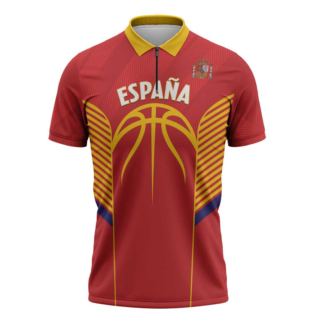 Spain Basketball Custom Zipper Polo Shirt La Roja Go Champions - Wonder Print Shop