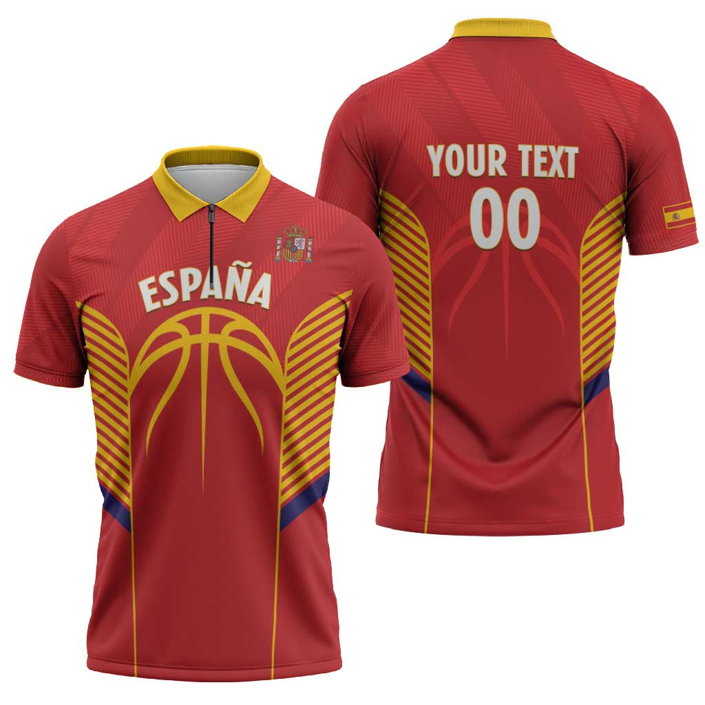Spain Basketball Custom Zipper Polo Shirt La Roja Go Champions - Wonder Print Shop