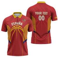 Spain Basketball Custom Zipper Polo Shirt La Roja Go Champions - Wonder Print Shop