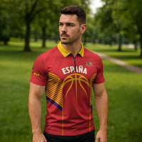Spain Basketball Custom Zipper Polo Shirt La Roja Go Champions - Wonder Print Shop