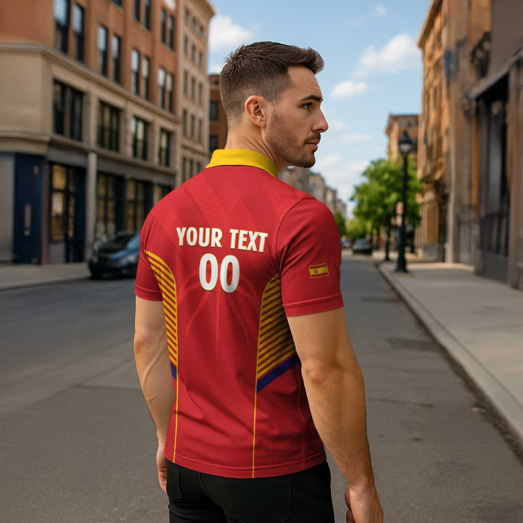 Spain Basketball Custom Zipper Polo Shirt La Roja Go Champions - Wonder Print Shop