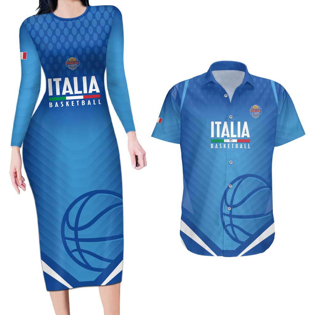 Italy Basketball Custom Couples Matching Long Sleeve Bodycon Dress and Hawaiian Shirt Gli Azzurri Go Champions - Wonder Print Shop