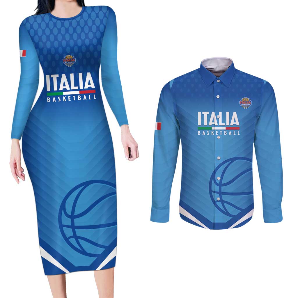 Italy Basketball Custom Couples Matching Long Sleeve Bodycon Dress and Long Sleeve Button Shirt Gli Azzurri Go Champions - Wonder Print Shop