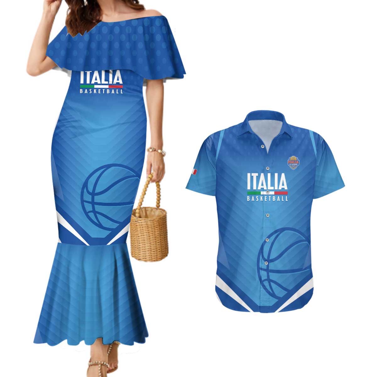 Italy Basketball Custom Couples Matching Mermaid Dress and Hawaiian Shirt Gli Azzurri Go Champions - Wonder Print Shop