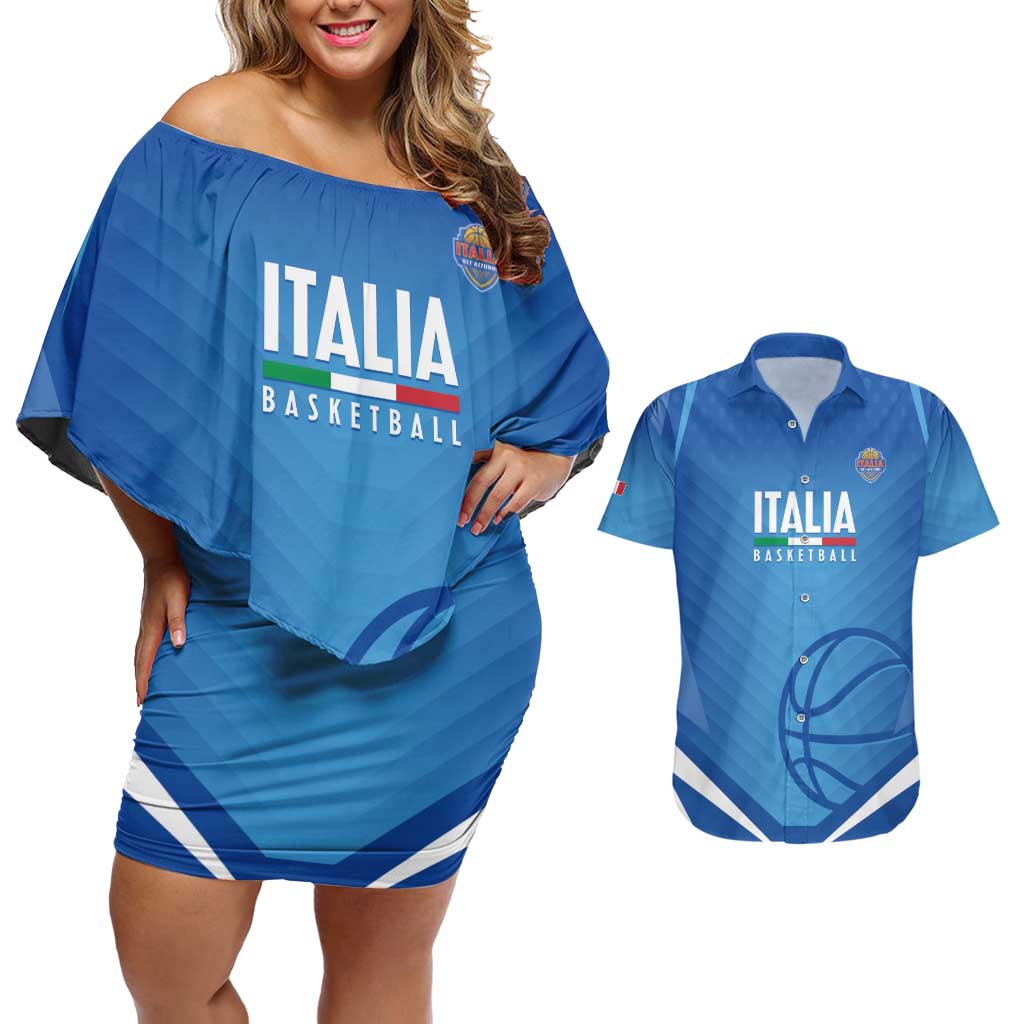 Italy Basketball Custom Couples Matching Off Shoulder Short Dress and Hawaiian Shirt Gli Azzurri Go Champions - Wonder Print Shop
