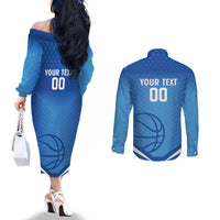 Italy Basketball Custom Couples Matching Off The Shoulder Long Sleeve Dress and Long Sleeve Button Shirt Gli Azzurri Go Champions - Wonder Print Shop