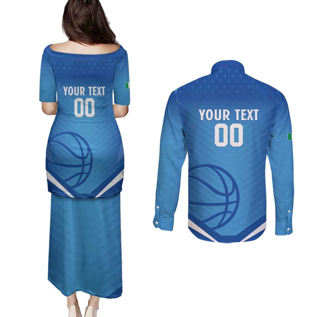 Italy Basketball Custom Couples Matching Puletasi and Long Sleeve Button Shirt Gli Azzurri Go Champions - Wonder Print Shop