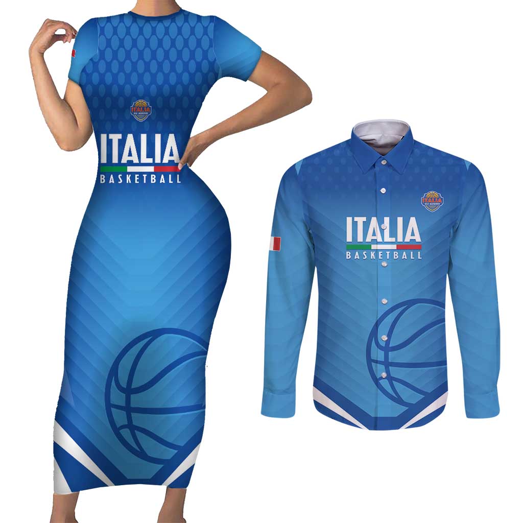 Italy Basketball Custom Couples Matching Short Sleeve Bodycon Dress and Long Sleeve Button Shirt Gli Azzurri Go Champions - Wonder Print Shop