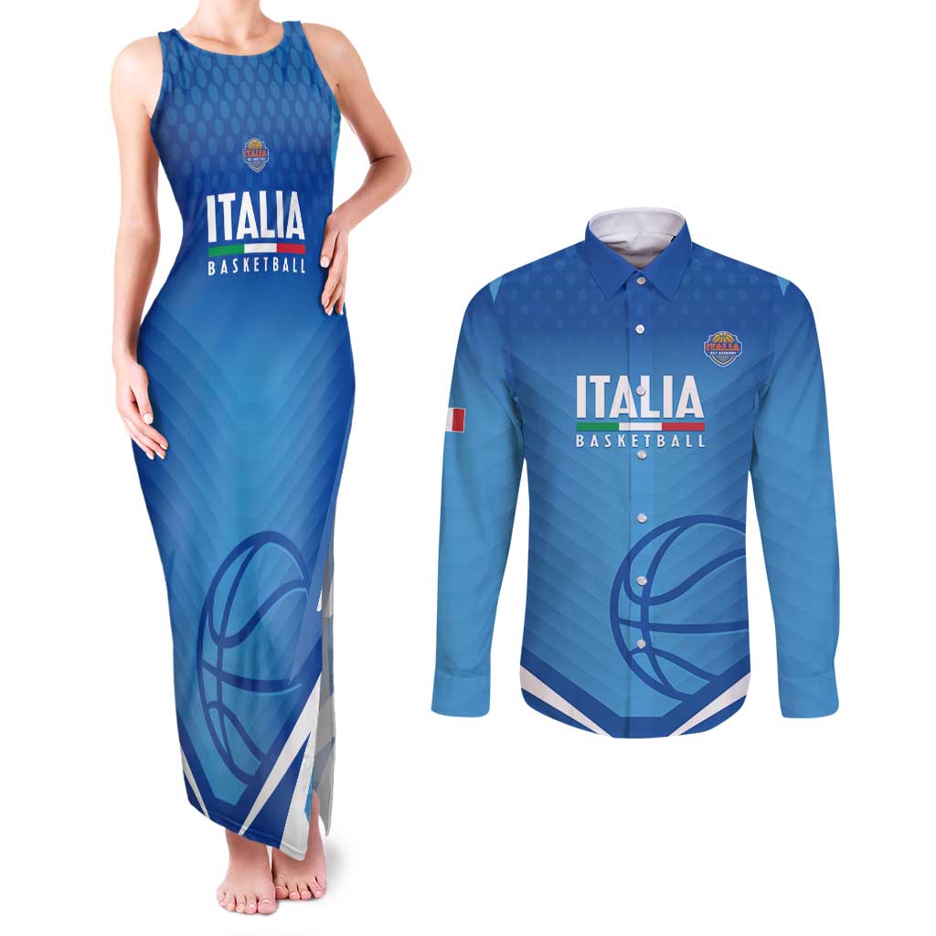Italy Basketball Custom Couples Matching Tank Maxi Dress and Long Sleeve Button Shirt Gli Azzurri Go Champions - Wonder Print Shop
