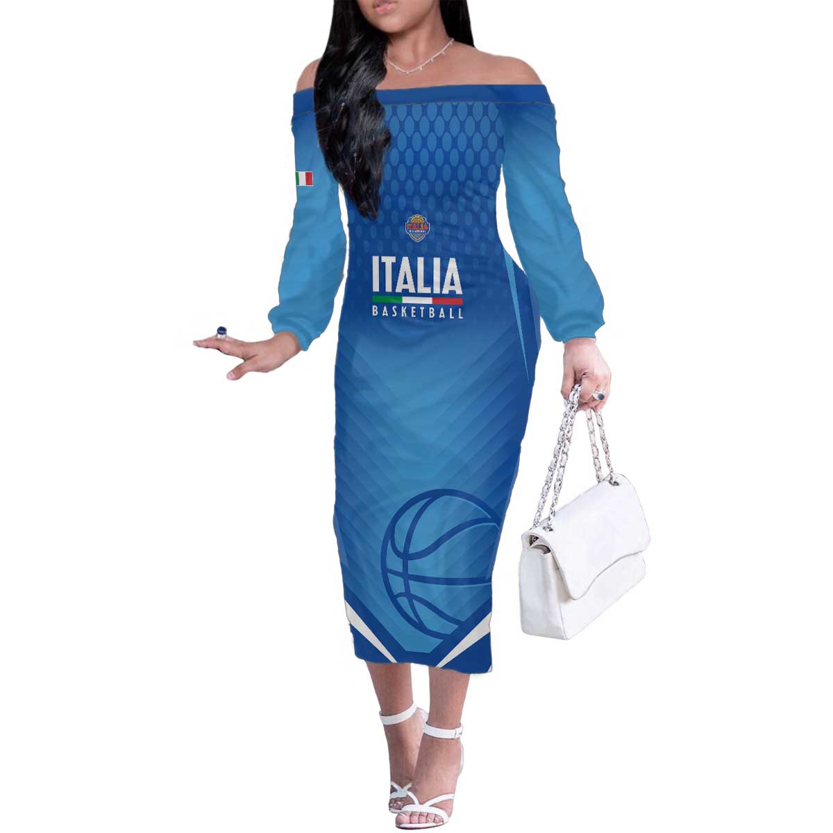 Italy Basketball Custom Family Matching Off The Shoulder Long Sleeve Dress and Hawaiian Shirt Gli Azzurri Go Champions - Wonder Print Shop