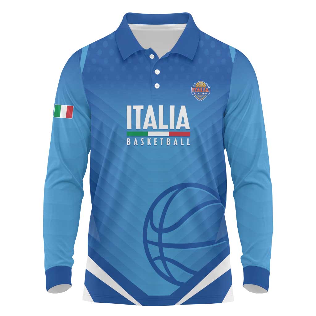 Italy Basketball Custom Long Sleeve Polo Shirt Gli Azzurri Go Champions - Wonder Print Shop